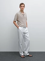 Melange linen knit polo shirt