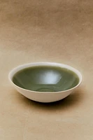 GREEN AND BEIGE STONEWARE BOWL