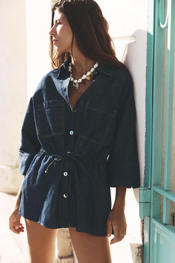 CHEMISE À CORDONS AVEC LIN