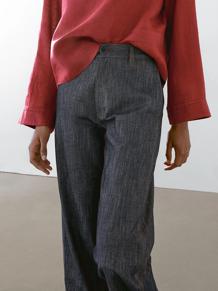 Cotton blend denim trousers