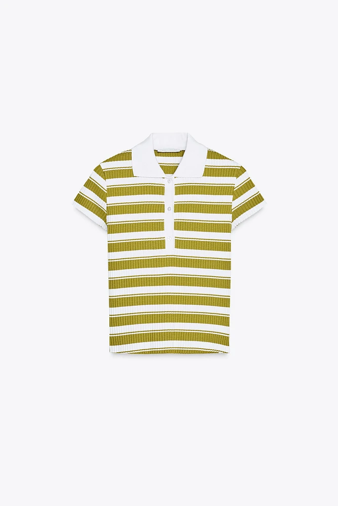 STRIPED RIBBED POLO SHIRT