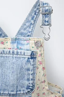 SALOPETTE COURTE EN DENIM PATCHWORK FLEURS