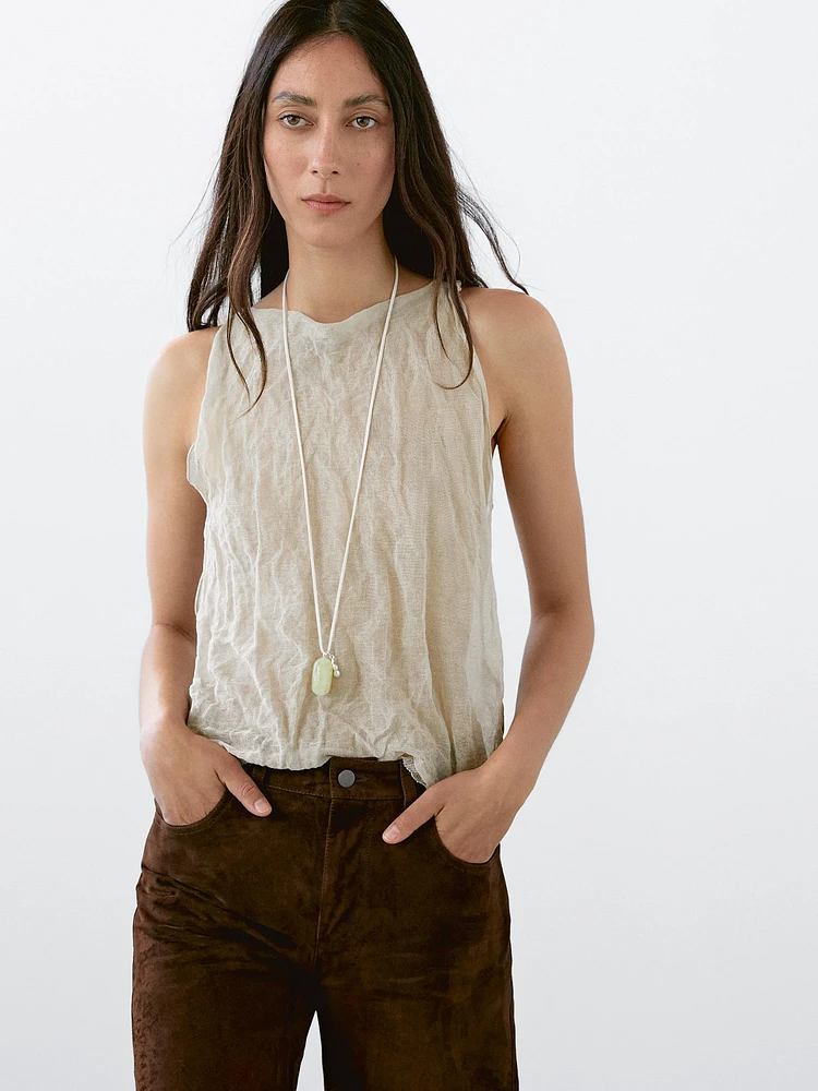 Top encolure américaine effet froissé