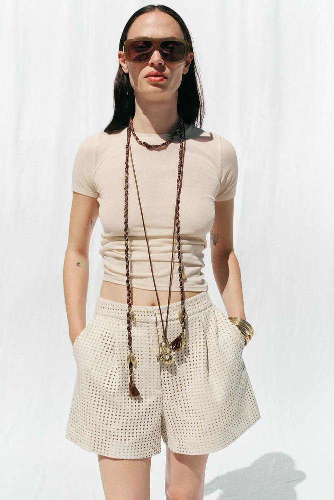 FAUX SUEDE EYELET SHORTS