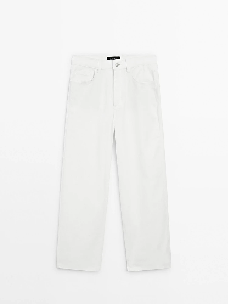 Pantalon straight cropped en coton mélangé