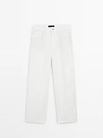 Pantalon straight cropped en coton mélangé