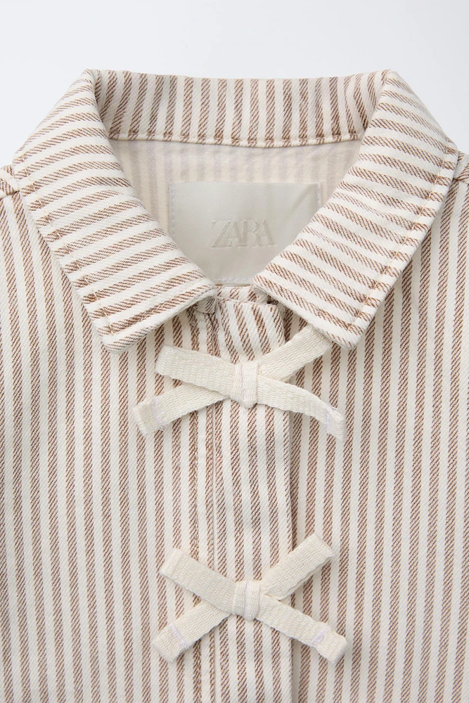 STRIPED TWILL JACKET WITH BOWS