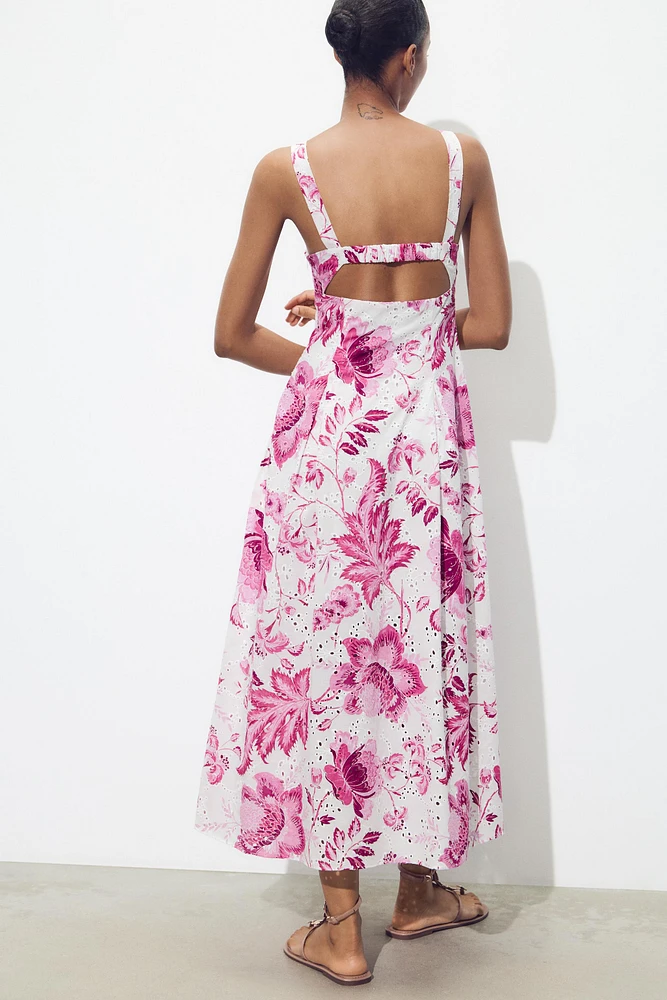 PRINTED DRESS WITH OPENWORK EMBROIDERY