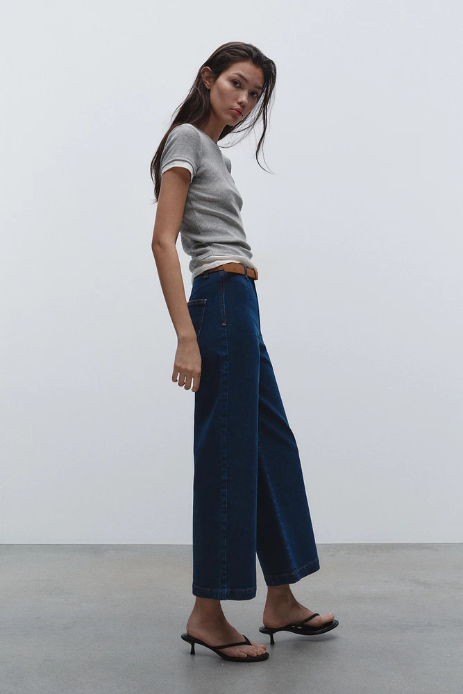 Z1975 BELTED HIGH RISE CROPPED WIDE LEG JEANS