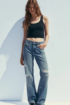 TRF MID-RISE RIPPED WIDE LEG JEANS