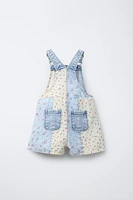 SALOPETTE COURTE EN DENIM PATCHWORK FLEURS