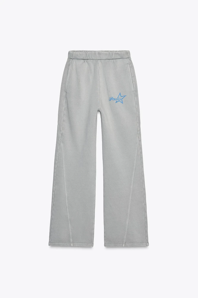 WASHED EFFECT TEXT DETAIL SWEATPANTS