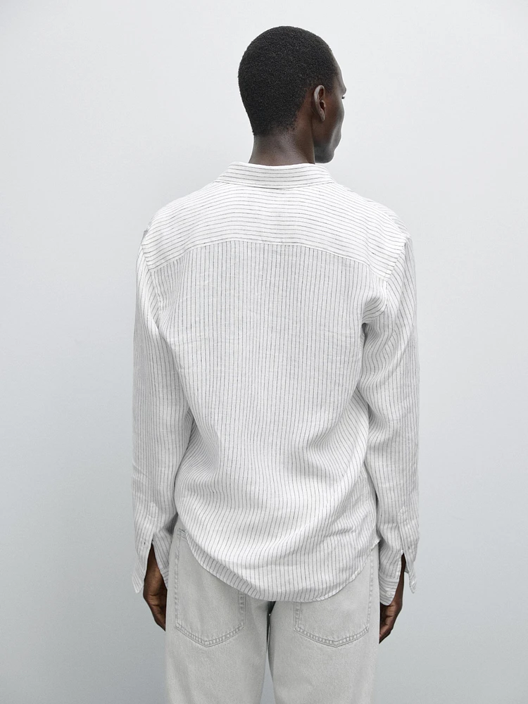 Chemise slim à rayures en lin