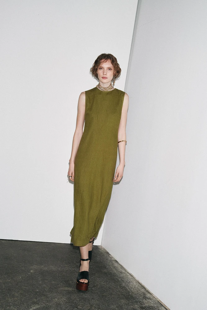 100% LINEN MIDI DRESS ZW COLLECTION