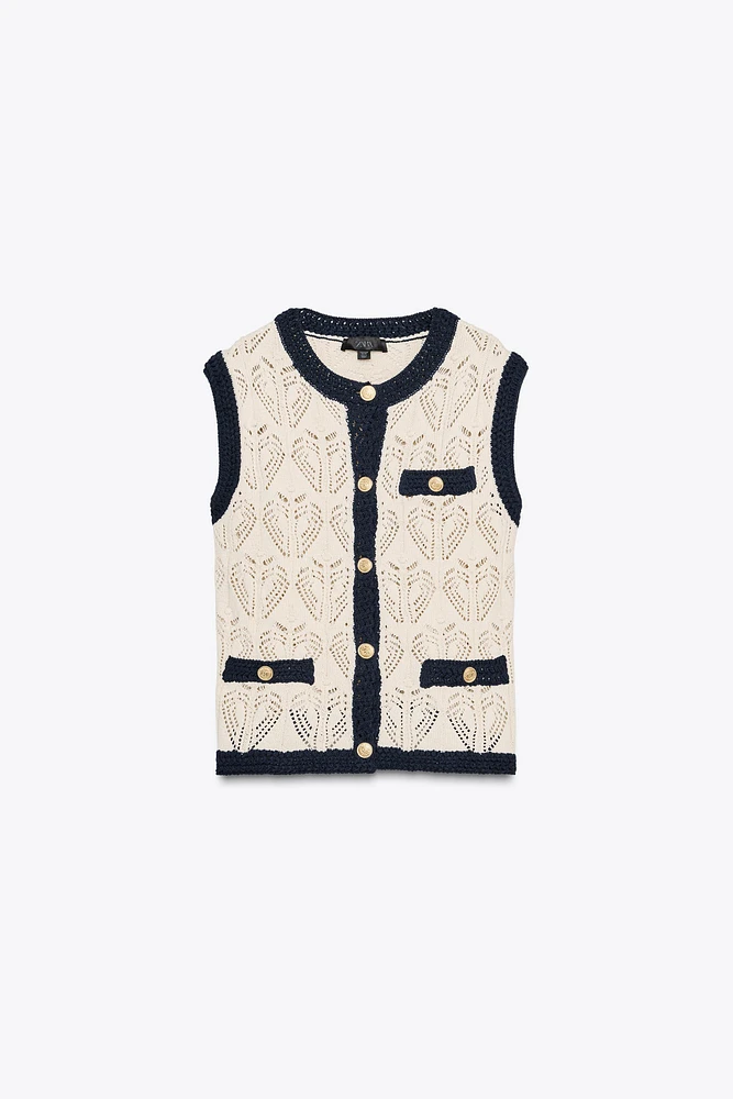 TOP GILET EN MAILLE POINTELLE