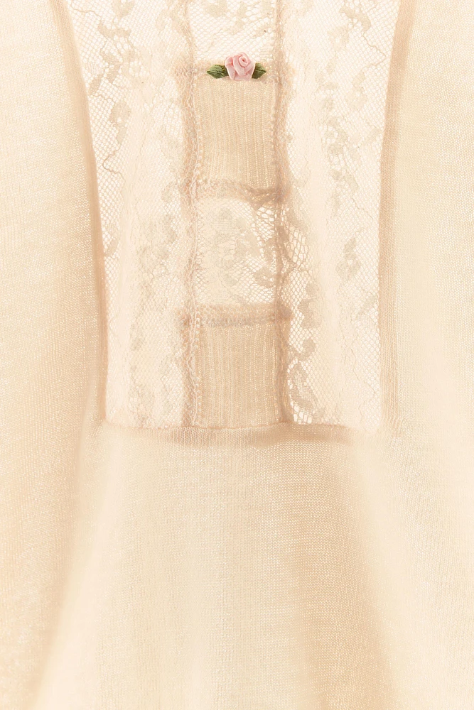 TOP EN MAILLE DENTELLE FLEUR