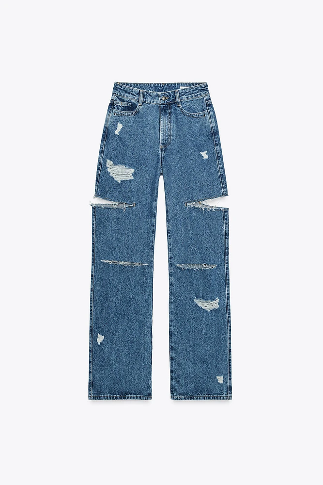 Z1975 MID-RISE STRAIGHT CUT OUTS RIPPED JEANS