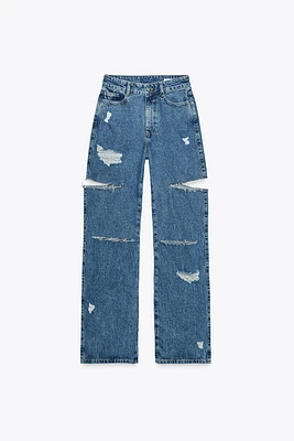 Z1975 MID-RISE STRAIGHT CUT OUTS RIPPED JEANS