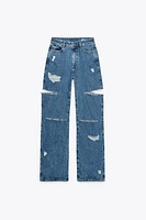 Z1975 MID-RISE STRAIGHT CUT OUTS RIPPED JEANS