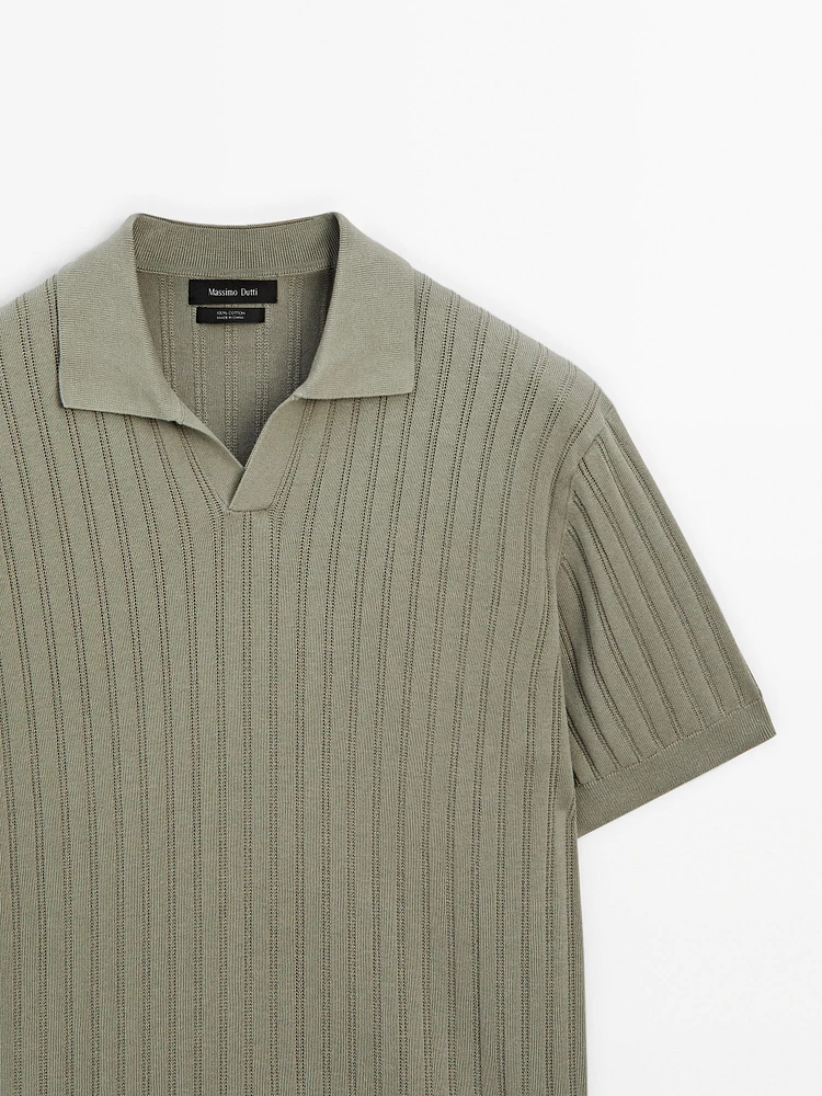 Ribbed knit polo collar sweater