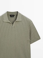 Ribbed knit polo collar sweater