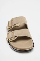 SPLIT LEATHER STRAPPY FLAT SANDALS
