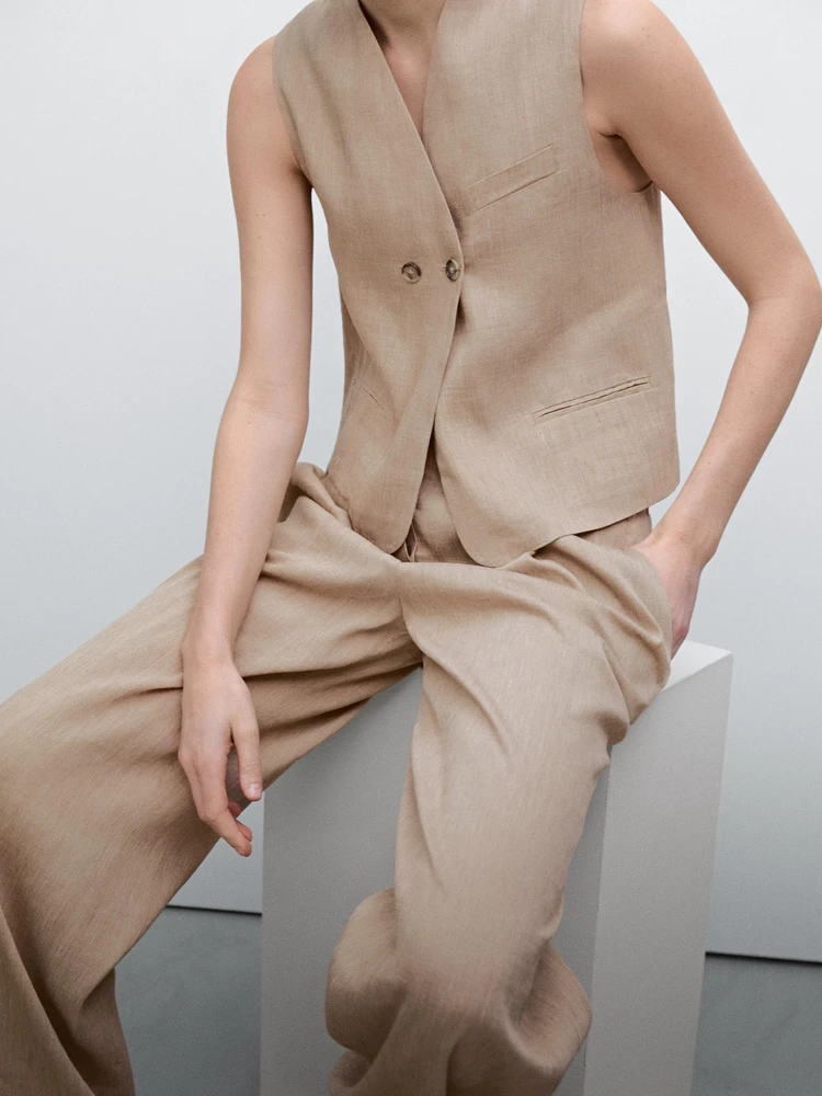 Flowing linen blend suit trousers