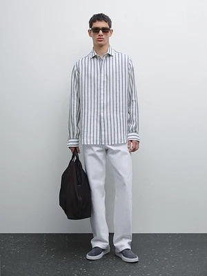 Regular fit striped linen shirt