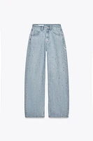 TRF CURVED HIGH WAIST RHINESTONE JEANS