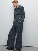 Textured wide-leg high-waist jeans