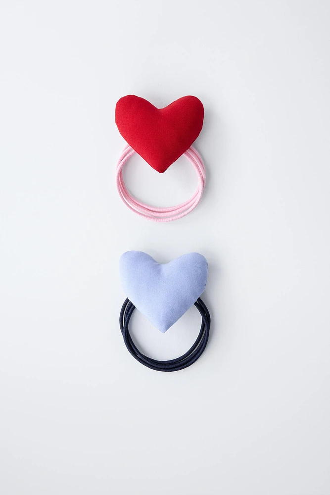 TWO-PACK OF PADDED HEART HAIR TIES