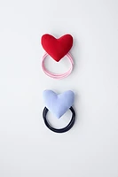 TWO-PACK OF PADDED HEART HAIR TIES