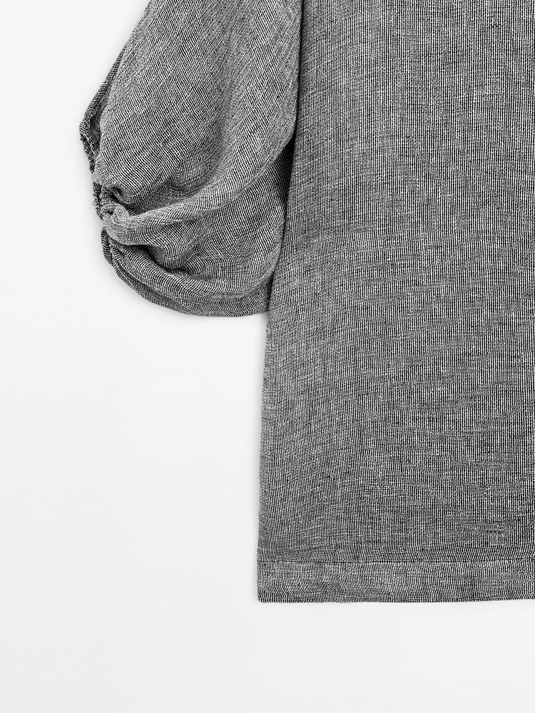 Short dress with sleeve detail, 100% linen