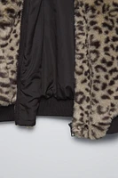 ANIMAL PRINT FAUX FUR BOMBER JACKET