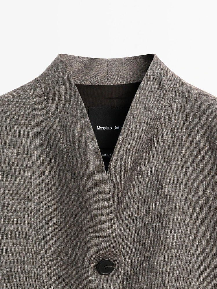 Blazer à col montant 100 % lin