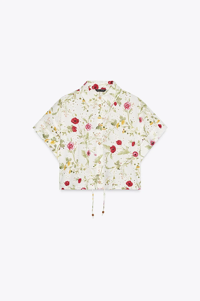 PRINTED SHIRT WITH EYELET EMBROIDERY