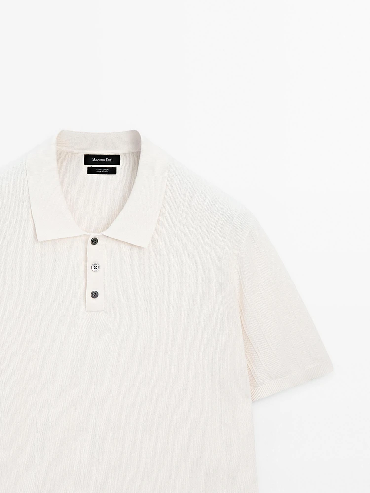 100% cotton textured knit polo shirt