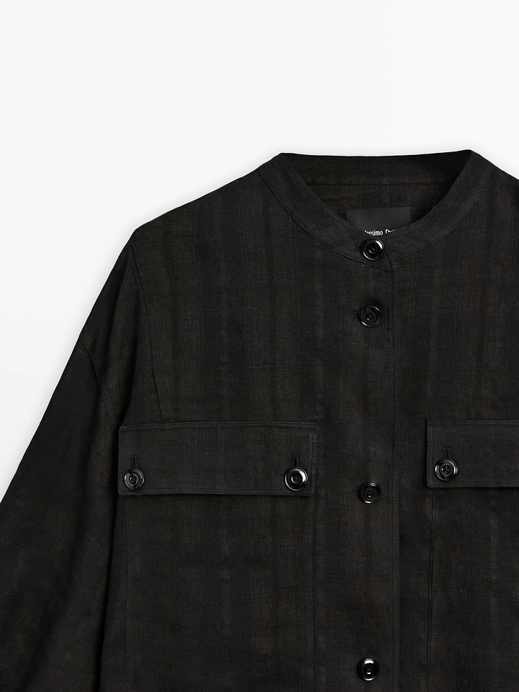 Veste bomber à carreaux en lin mélangé