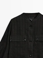 Veste bomber à carreaux en lin mélangé