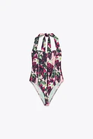 PRINTED HALTER BODYSUIT