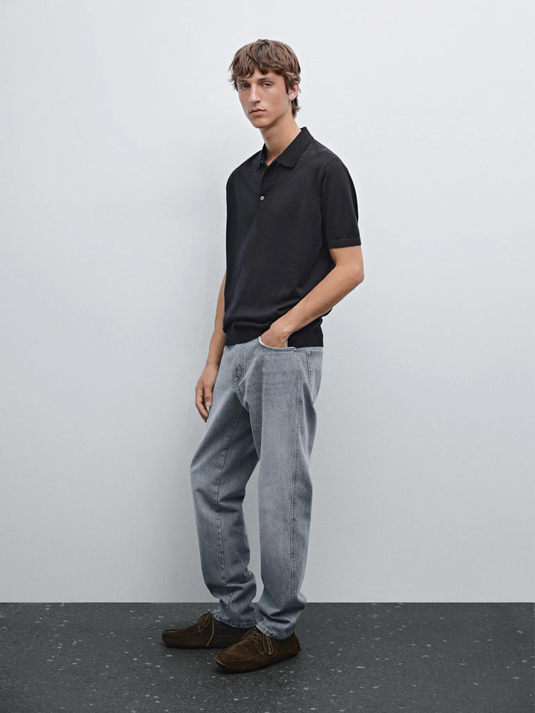 Polo en maille de laine mélangée à manches courtes