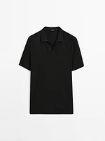 Linen blend short sleeve polo shirt