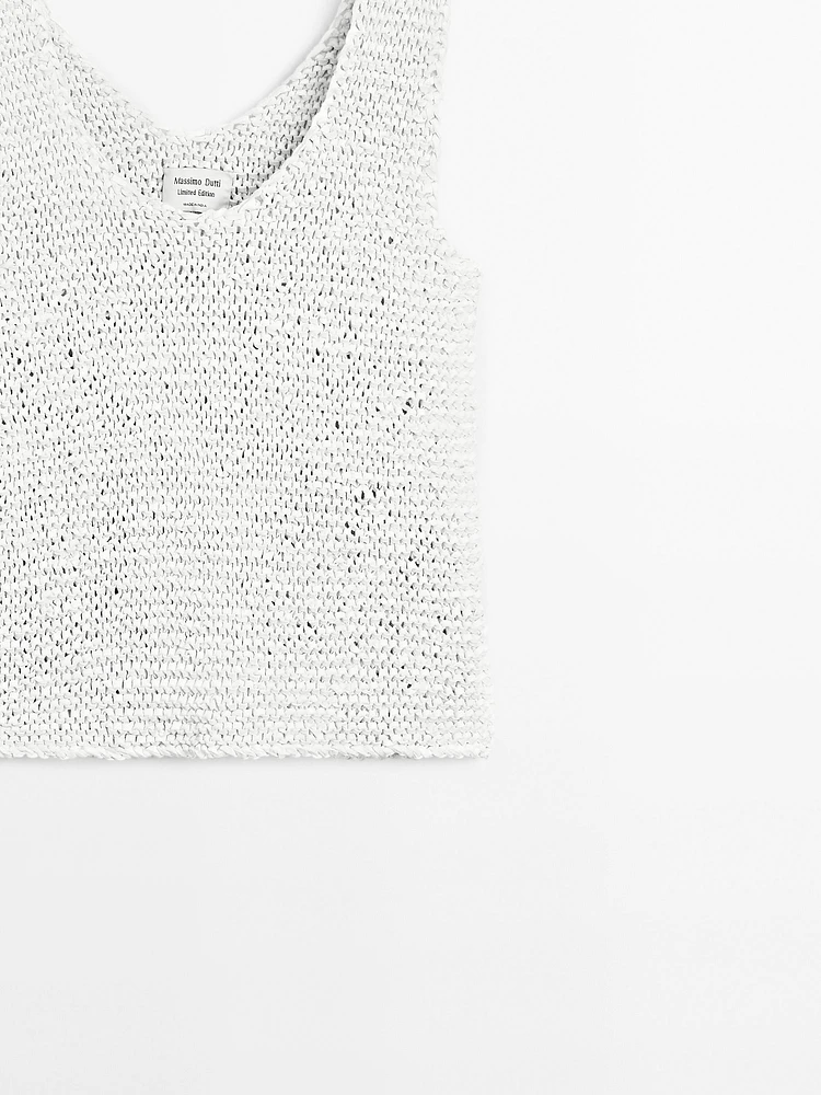 Top tressé en cuir et daim