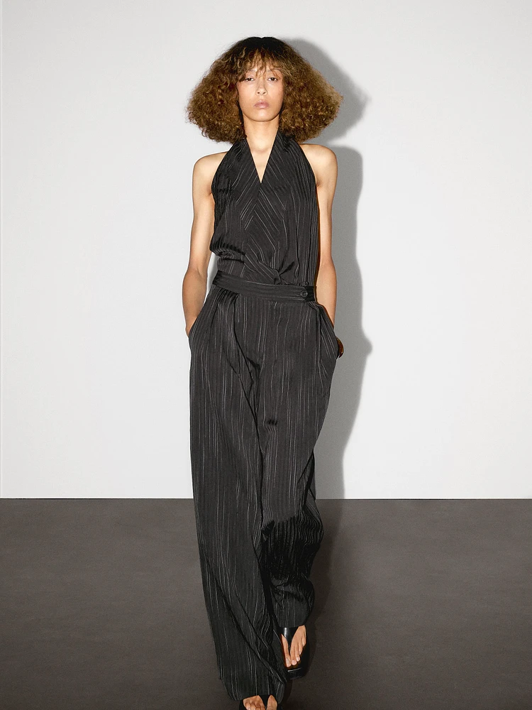 Pantalon à pinces imprimé rayures