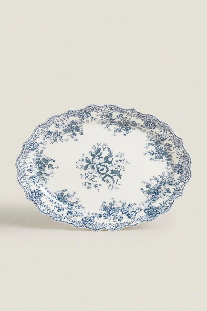 FLORAL EARTHENWARE SERVING DISH