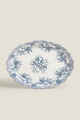 FLORAL EARTHENWARE SERVING DISH