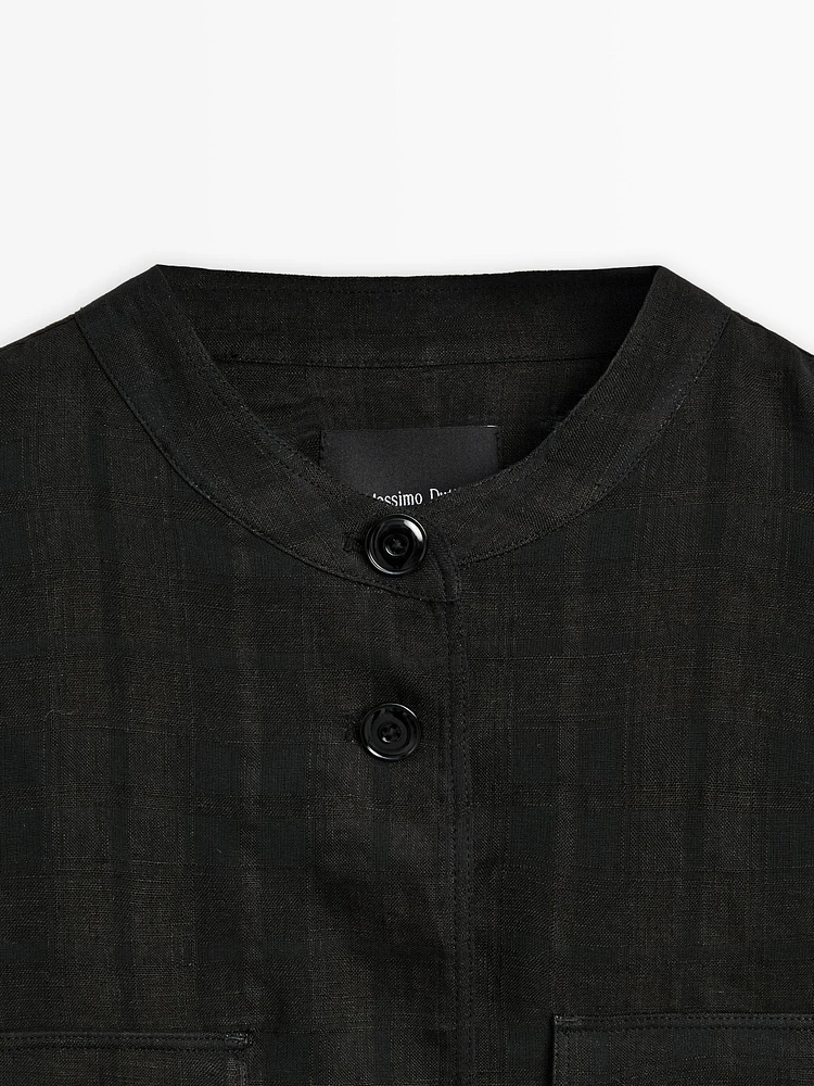 Veste bomber à carreaux en lin mélangé