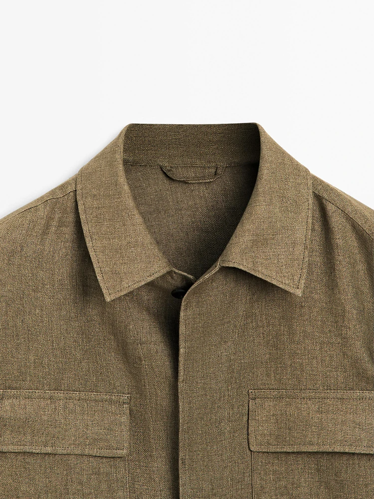 100% linen overshirt with pockets