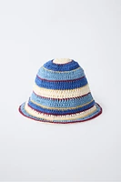 STRIPED CROCHET REVERSIBLE BUCKET HAT