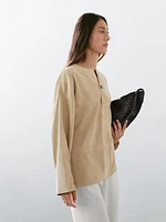 Blouse large en cuir finition daim